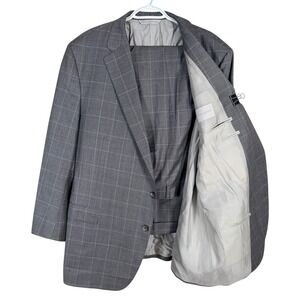 Samuelsohn Suit SB Gable Super 150s Wool Mens 48R 46Wx30L Gray Plaid Windowpane